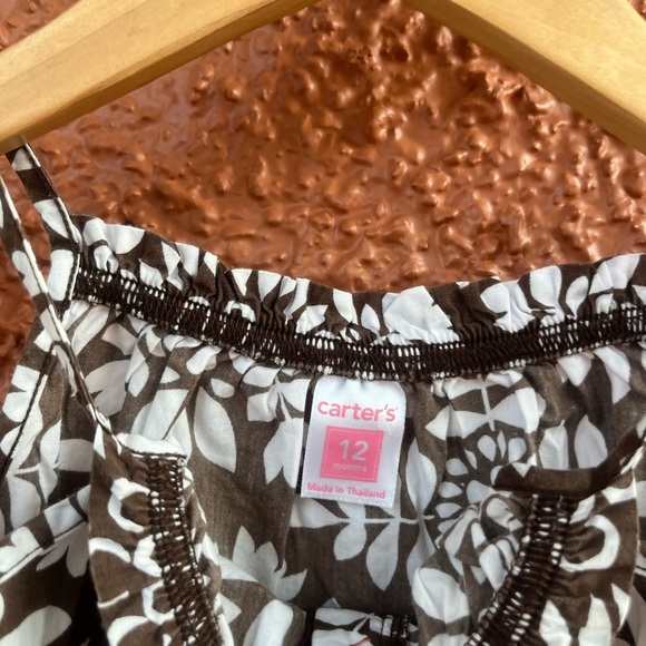 Carter's Brown Floral Baby Girl Sleeveless Summer Romper Size 12 Months Natural - Picture 2 of 4